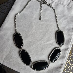 VVGUC Black Opaque Glass Noelle Collar Necklace in Silver
